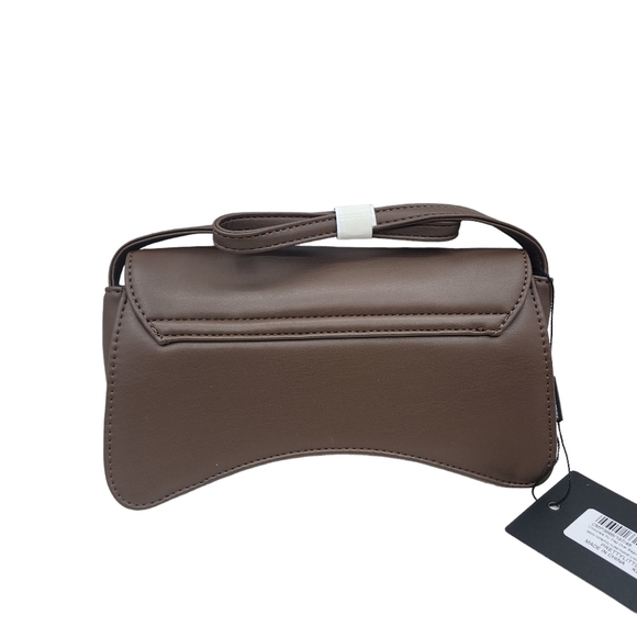 Pretty Little Thing Women's Chocolate PU Flap Over Baguette Shoulder Bag - OS - Picture 3 of 7